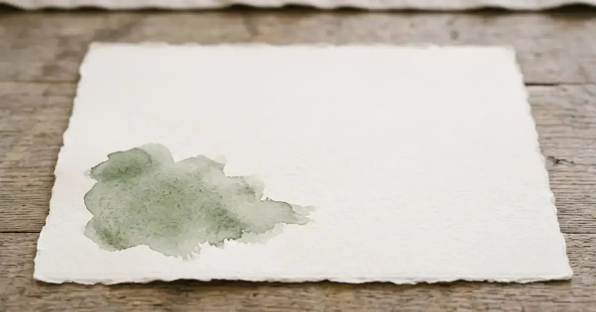 Eine weiche Aquarelllasur in Salbeigrün auf handgeschöpftem Büttenpapier